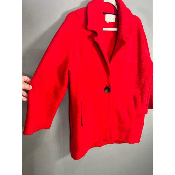 Anthropologie Moth Womens Red Button Pea Coat S Collar Wool Blend Winter Cozy - Picture 5 of 15